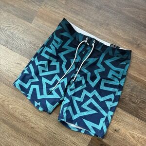 NWT American Eagle AEO Boardshorts Men's Sz S At The Knee Blue Geometric Surfer